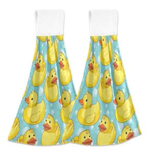 kcldeci hand towels for kitchen cute yellow rubber ducks bathroom hand towels kitchen towels with hanging loop, set of 2 hanging tie towels