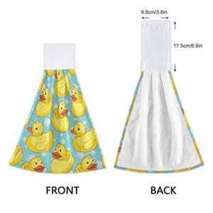 Kcldeci Hand Towels for Kitchen Cute Yellow Rubber Ducks Bathroom Hand Towels Kitchen Towels with Hanging Loop, Set of 2 Hanging Tie Towels