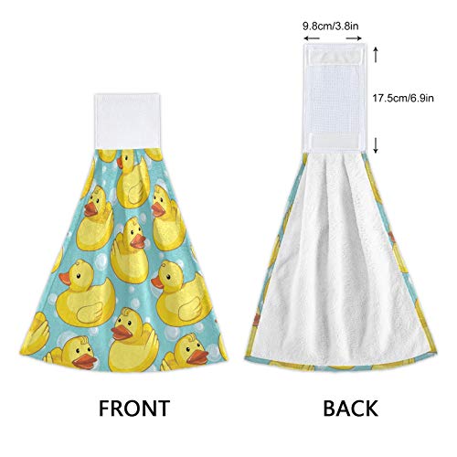 Kcldeci Hand Towels for Kitchen Cute Yellow Rubber Ducks Bathroom Hand Towels Kitchen Towels with Hanging Loop, Set of 2 Hanging Tie Towels