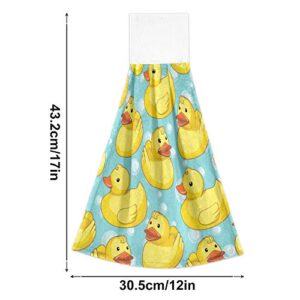 Kcldeci Hand Towels for Kitchen Cute Yellow Rubber Ducks Bathroom Hand Towels Kitchen Towels with Hanging Loop, Set of 2 Hanging Tie Towels