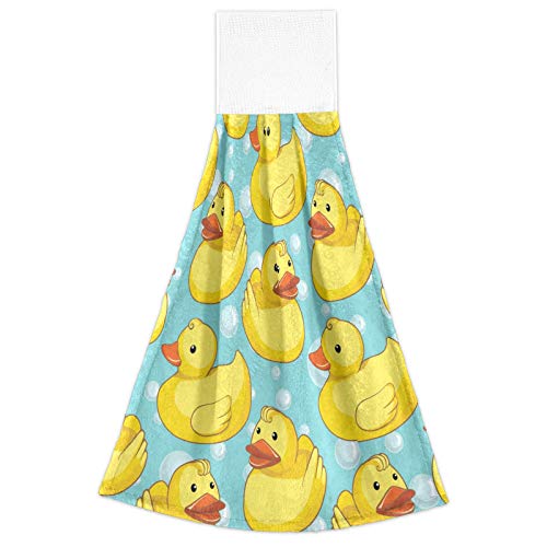 Kcldeci Hand Towels for Kitchen Cute Yellow Rubber Ducks Bathroom Hand Towels Kitchen Towels with Hanging Loop, Set of 2 Hanging Tie Towels