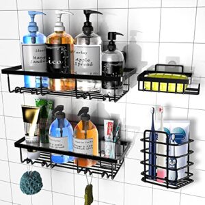 auchic shower caddy,shower shelves,toothbrush holder[4 pack],adhesive shower organizer no drilling,suction cup stainless steel shower shelf for inside shower,black