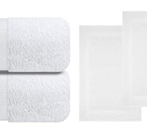 Infinitee Xclusives Premium White Bath Sheets – Pack of 2, 35x70 Inches Large Bath Sheet Towel + Cotton Banded White Bath Mats – Pack of 2, 22x34 Inches
