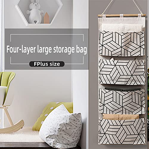 ErluN Over Door 4-Shelf Hanging Storage Bags Wall Mount Closet Organizer,Linen Cotton Fabric Multi Functional Living Room Bedroom Bathroom File Magazine Waterproof