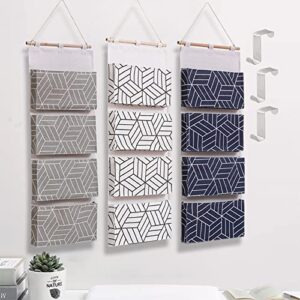 ErluN Over Door 4-Shelf Hanging Storage Bags Wall Mount Closet Organizer,Linen Cotton Fabric Multi Functional Living Room Bedroom Bathroom File Magazine Waterproof