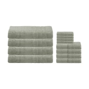 mosobam 700 gsm luxury bamboo viscose 12pc extra large bathroom set, seagrass green, 4 bath towels sheets 35x70 4 hand towels 16x30 4 face washcloths 13x13, turkish towel sets, quick dry
