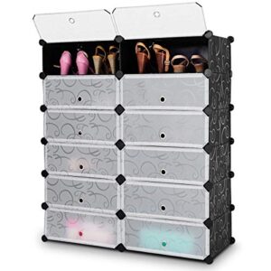 toolsempire 37.5” shoe rack organizer, 6-tier plastic shoe storage cabinet for 24 pairs, sturdy & stackable modular shoe shelf rack for closet entryway, black
