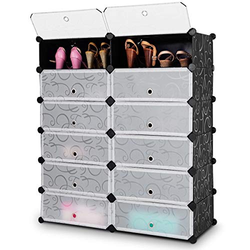 Toolsempire 37.5” Shoe Rack Organizer, 6-Tier Plastic Shoe Storage Cabinet for 24 pairs, Sturdy & Stackable Modular Shoe Shelf Rack for Closet Entryway, Black