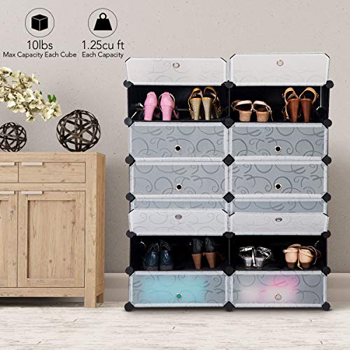 Toolsempire 37.5” Shoe Rack Organizer, 6-Tier Plastic Shoe Storage Cabinet for 24 pairs, Sturdy & Stackable Modular Shoe Shelf Rack for Closet Entryway, Black