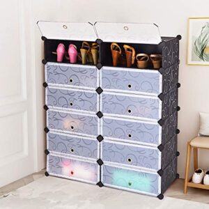 Toolsempire 37.5” Shoe Rack Organizer, 6-Tier Plastic Shoe Storage Cabinet for 24 pairs, Sturdy & Stackable Modular Shoe Shelf Rack for Closet Entryway, Black