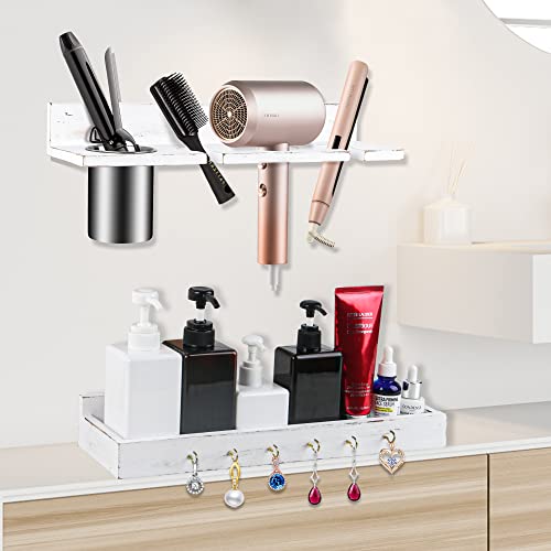 ANHIEN Hair Tool Organizer,Wall Mounted Hair Dryer and Styling tool Holder,Blow Dryer Holder,Hair Product Organizer for Hot Tools, Curling Iron,Hair Straightener(White)