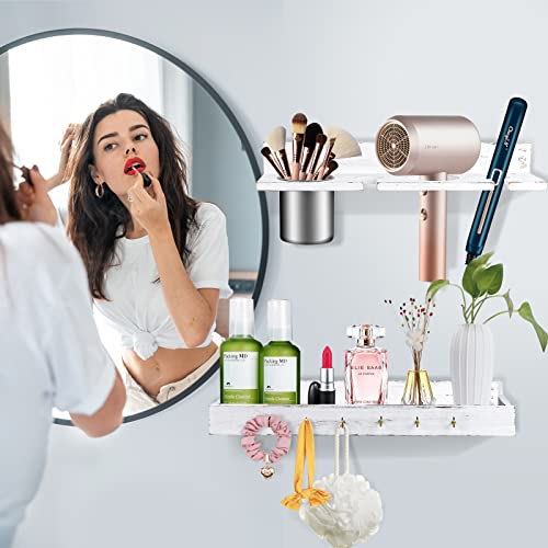 ANHIEN Hair Tool Organizer,Wall Mounted Hair Dryer and Styling tool Holder,Blow Dryer Holder,Hair Product Organizer for Hot Tools, Curling Iron,Hair Straightener(White)
