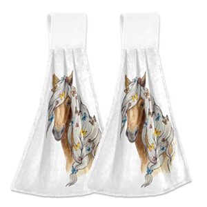 alaza brown horse and butterfly kitchen towels tea towels dish towels with hanging loop 2 pack