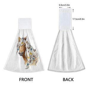 Alaza Brown Horse and Butterfly Kitchen Towels Tea Towels Dish Towels with Hanging Loop 2 Pack