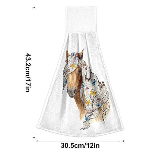Alaza Brown Horse and Butterfly Kitchen Towels Tea Towels Dish Towels with Hanging Loop 2 Pack