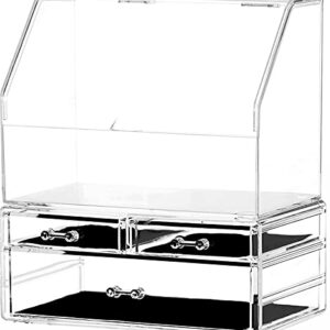 Cq acrylic Cosmetic Display Cases With LId Dust Water Proof for Bathroom Countertop Stackable Large Clear Makeup Organizer and Storage With 3 Drawers,Set of 2