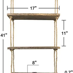 TIMEYARD Hanging Shelf Corner Wall Shelf, 3 Tier Distressed Wood Shelves with Jute Rope, Farmhouse Storage Organizer Rack Rustic Home Decor for Living Room Bedroom Bathroom Kitchen