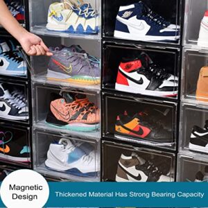 BSFHH Shoe Boxes, Stackable Plastic Sneaker Box Container, Magnetic Side Open Shoe Organizer Shoes Storage Case 15.35 x 11.42 x 8.66 inches (Transparency-12 Pack)