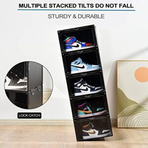 BSFHH Shoe Boxes, Stackable Plastic Sneaker Box Container, Magnetic Side Open Shoe Organizer Shoes Storage Case 15.35 x 11.42 x 8.66 inches (Transparency-12 Pack)