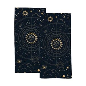 Hand Towels Face Towels Set of 2 Mystical Constellations Zodiac Wheel Soft Comfortable Polyester Microfiber Fast Water Absorbent Towels for Bathroom Kitchen 30X15 Inch