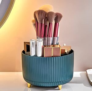 large capacity makeup brush holder, 360° rotating makeup perfume organizer, 5 slot makeup brushes cup tray for vanity decor bathroom countertops cosmetic desk storage container display case (green)