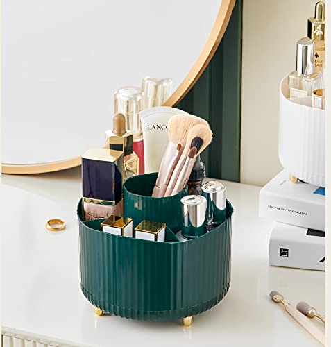 Large Capacity Makeup Brush Holder, 360° Rotating Makeup Perfume Organizer, 5 Slot Makeup Brushes Cup Tray for Vanity Decor Bathroom Countertops Cosmetic Desk Storage Container Display Case (Green)