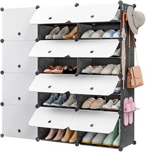 aeitc 48-pairs shoe rack organizer shoe organizer expandable shoe storage cabinet narrow standing stackable space saver shoe rack for entryway, hallway and closet，white door