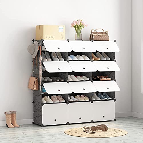 Aeitc 48-Pairs Shoe Rack Organizer Shoe Organizer Expandable Shoe Storage Cabinet Narrow Standing Stackable Space Saver Shoe Rack for Entryway, Hallway and Closet，white door