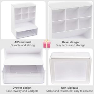 YARRAMATE Makeup Organizer with Brush Holder and Clear Drawer, Cosmetic Organizer and Storage in Bathroom, Dorm Room, Bedroom organizer for dresser, Cosmetic Display Cases (Artic White)