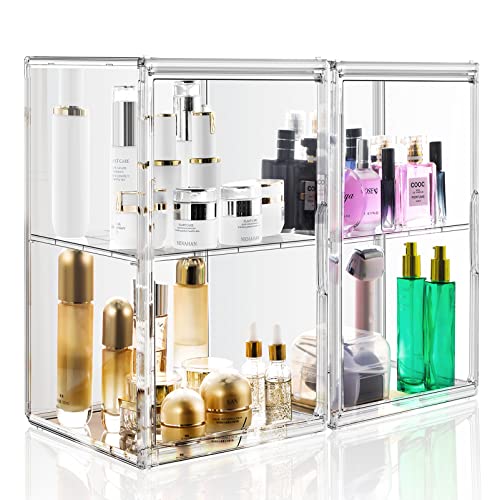 starogegc 2Pack Makeup Organizer Storage, Large Capactiy Acrylic Bathroom Organizer, Clear Cosmetics Organizer Bins with Division Board for Vanity, Skincare, Countertop Storage and Display Case