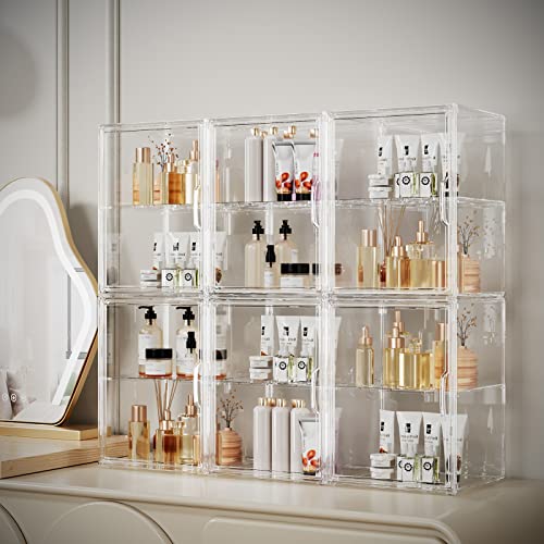 starogegc 2Pack Makeup Organizer Storage, Large Capactiy Acrylic Bathroom Organizer, Clear Cosmetics Organizer Bins with Division Board for Vanity, Skincare, Countertop Storage and Display Case