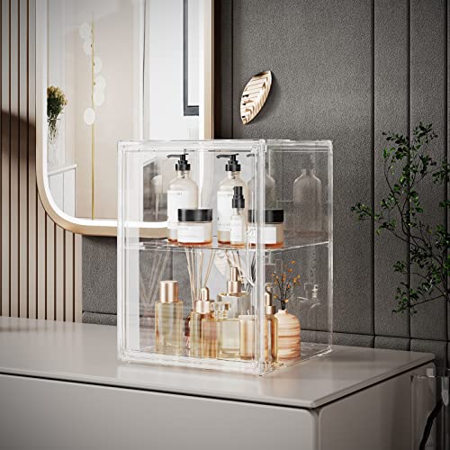 starogegc 2Pack Makeup Organizer Storage, Large Capactiy Acrylic Bathroom Organizer, Clear Cosmetics Organizer Bins with Division Board for Vanity, Skincare, Countertop Storage and Display Case