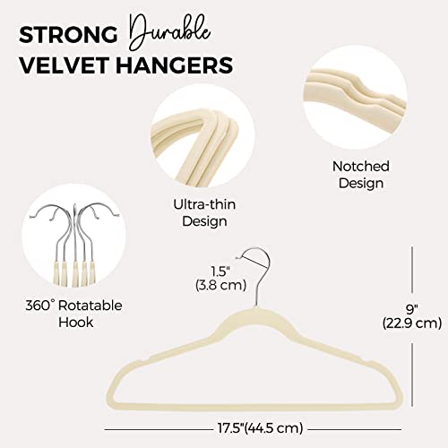 HOUSE DAY Premium Velvet Hangers 50 Pack, Non-Slip Flocked Felt Hangers, Sturdy Clothes Hangers Heavy Duty Coat Hangers & Suit Hangers, Durable Slim Beige Hangers for Closet Space Saving