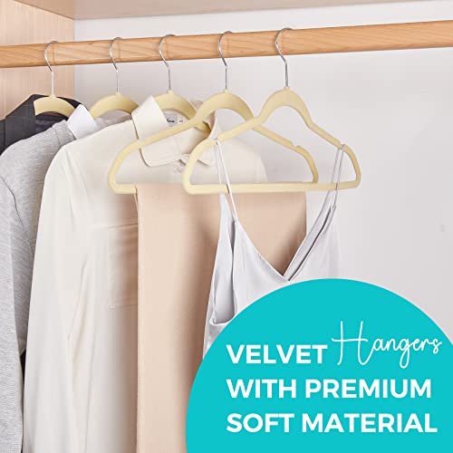 HOUSE DAY Premium Velvet Hangers 50 Pack, Non-Slip Flocked Felt Hangers, Sturdy Clothes Hangers Heavy Duty Coat Hangers & Suit Hangers, Durable Slim Beige Hangers for Closet Space Saving