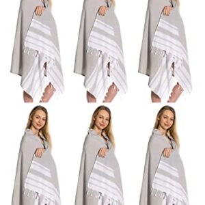 (Set of 6) XXL Turkish Cotton Bath Beach Hammam Towel Peshtemal Throw Fouta Blanket Set