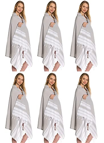 (Set of 6) XXL Turkish Cotton Bath Beach Hammam Towel Peshtemal Throw Fouta Blanket Set