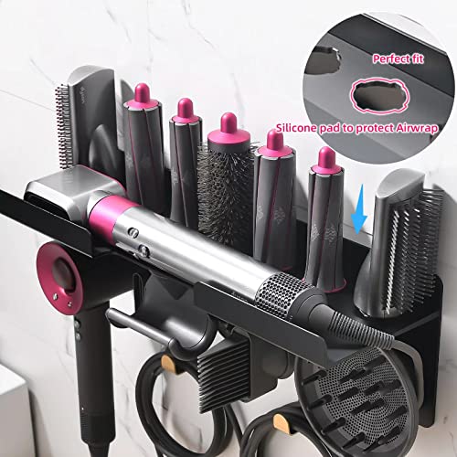 Airwrap Holder for Dyson Wall Mount Holder for Dyson Hair Dryer Airwrap Hair Styler, 2in1 Dyson Airwrap Holder Dyson Hair Dryer Stand to Organize 5 Dyson Blow Dryer Attachments Black, Uemusi