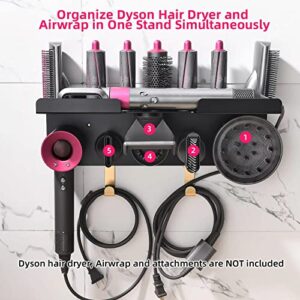 Airwrap Holder for Dyson Wall Mount Holder for Dyson Hair Dryer Airwrap Hair Styler, 2in1 Dyson Airwrap Holder Dyson Hair Dryer Stand to Organize 5 Dyson Blow Dryer Attachments Black, Uemusi