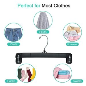 Chileuma 10 Pack Clothes Pants Hangers, Space-Saving, 360° Swivel Hooks, Trousers Pants Clothes Shorts Skirt Jeans Hangers, Plastic Pant Hangers with Clips for Closet, Black
