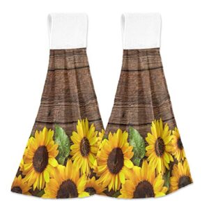 spring summer sunflowers hanging kitchen towel autumn yellow flowers wooden hand tie towels set 2 pcs tea bar dish cloths dry towel soft absorbent durable for bathroom laundry room decor