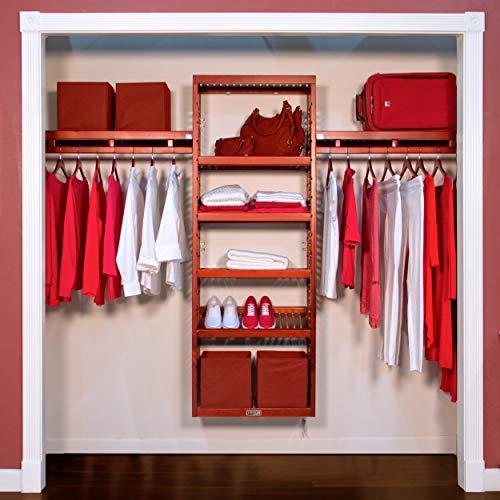 John Louis Home 12 in. Deep Solid Wood Simplicity Closet Organizer, Red Mahogany Finish