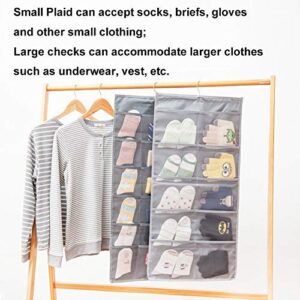 HUAJUHUI L&Z Hanging Storage Organizer-Cloth Dual Sided Wall Shelf Wardrobe Bags for Underwear Bra Socks Clothes Storage Hanging Bags, with Mesh Pockets & Rotating Metal Hanger(Gray,5+10 Grids)