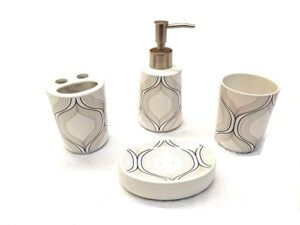 empire home geometric 4-piece bathroom accessory ceramic set - lotion dispenser/tumbler / toothbrush holder/soap dish (brown waves)