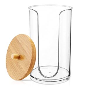 cotton round holder or bathroom cup dispenser with bamboo lid, clear acrylic cosmetics make up cotton pads dispenser for bathroom guest room vanity countertops