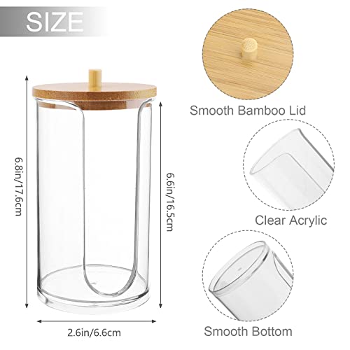 Cotton Round Holder or Bathroom Cup Dispenser with Bamboo Lid, Clear Acrylic Cosmetics Make Up Cotton Pads Dispenser for Bathroom Guest Room Vanity Countertops