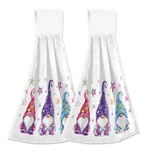 yyzzh magic gnomes with stars kitchen hand towels with hook & loop set of 2 absorbent bath hand towel hanging tie towel