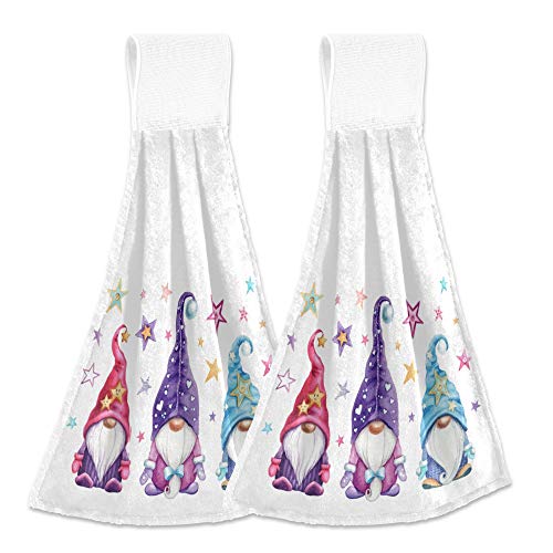 YYZZH Magic Gnomes with Stars Kitchen Hand Towels with Hook & Loop Set of 2 Absorbent Bath Hand Towel Hanging Tie Towel