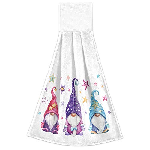 YYZZH Magic Gnomes with Stars Kitchen Hand Towels with Hook & Loop Set of 2 Absorbent Bath Hand Towel Hanging Tie Towel