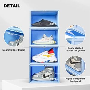 GOTO 2 Packs of Macaron Shoe Storage Boxes, Clear Plastic Side Opening Shoe Box, Stackable Shoe Organizer, Multi-function Storage Box, Sneaker Display Case Fit Up To US Male Size 13 (BLUE)