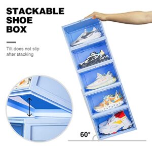 GOTO 2 Packs of Macaron Shoe Storage Boxes, Clear Plastic Side Opening Shoe Box, Stackable Shoe Organizer, Multi-function Storage Box, Sneaker Display Case Fit Up To US Male Size 13 (BLUE)